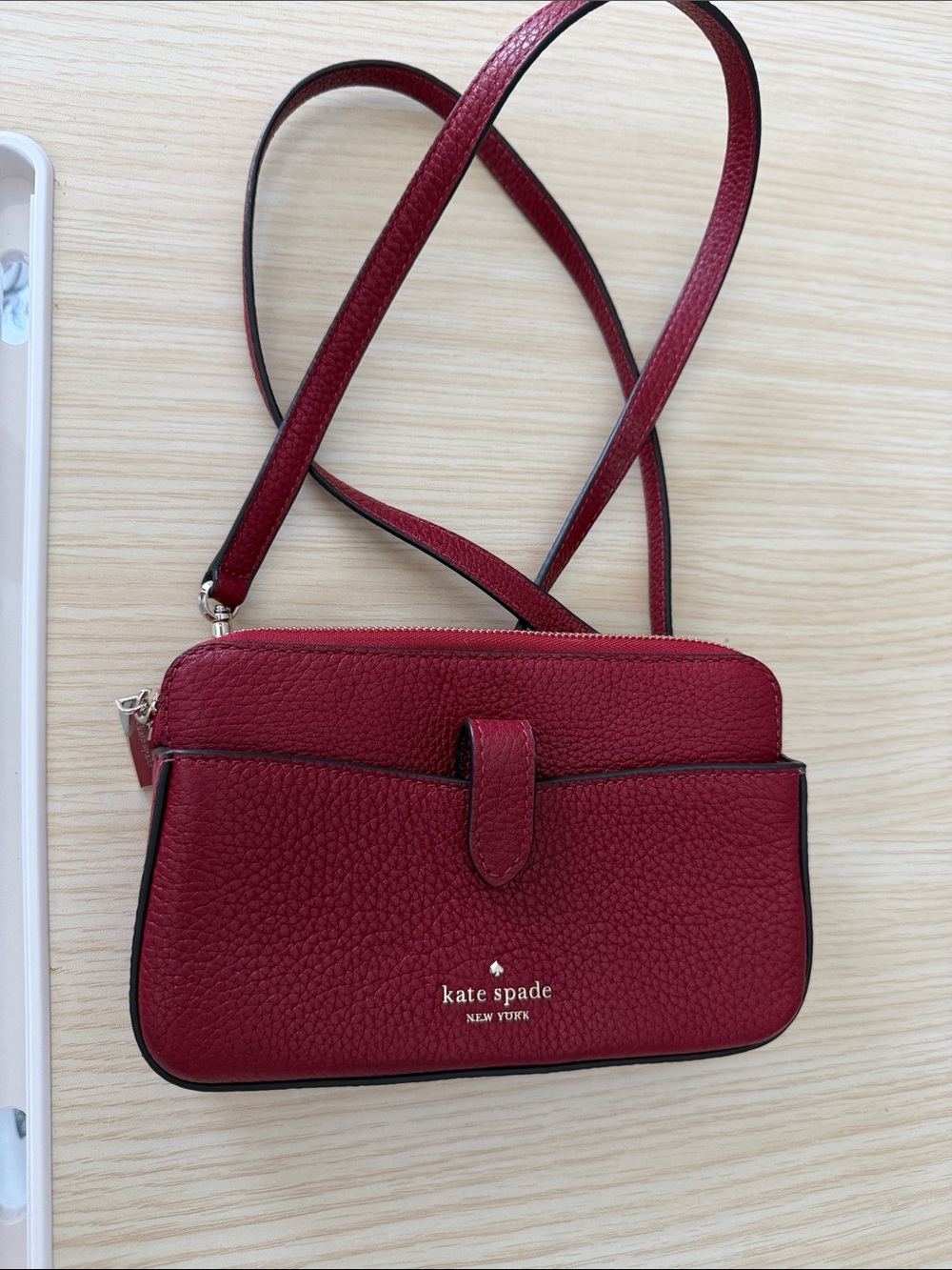 kate spade Red Pebbled Leather Slim Crossbody with Front Pocket - Used once